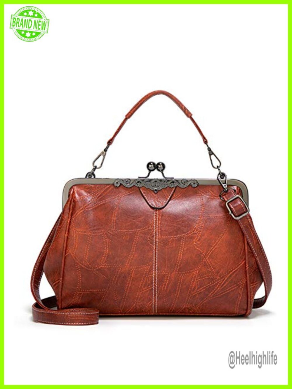 Oil Wax PU Leather Handbag Kiss Lock Crossbody Vintage Messenger Bag